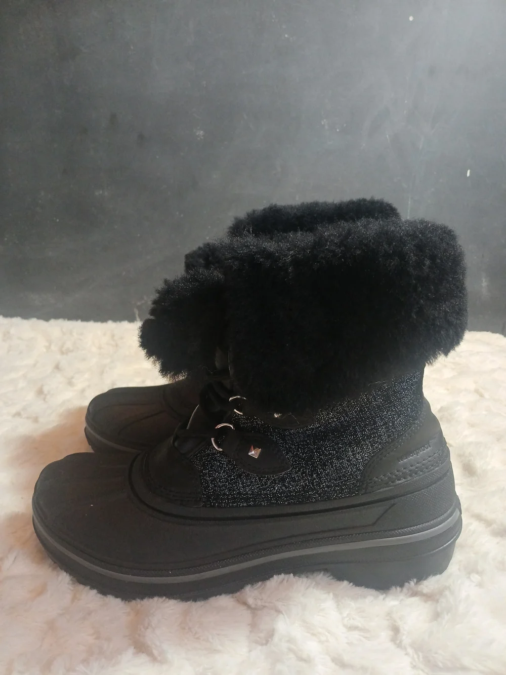 Crocs W7 Allcast II Luxe Snow Boots Black Shimmer Waterproof Winter Duck Boots
